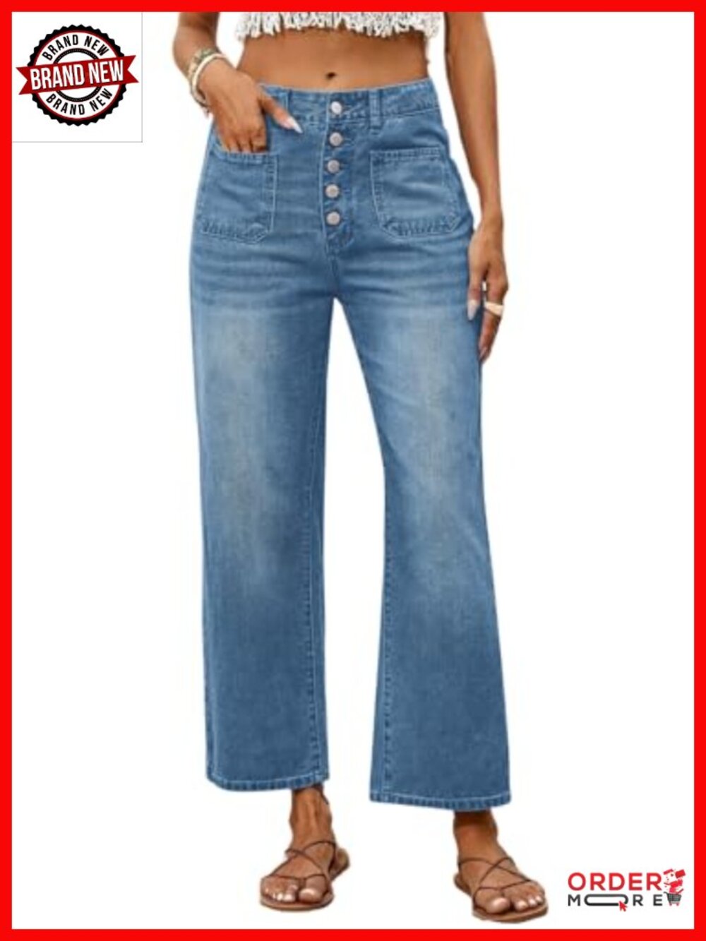 Wide Leg High Waisted Jeans Stretch Denim Tummy Control Ankle Pants